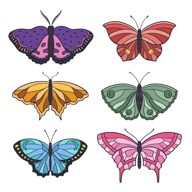 Bezpłatny wektor ręcznie narysowany zestaw motyli