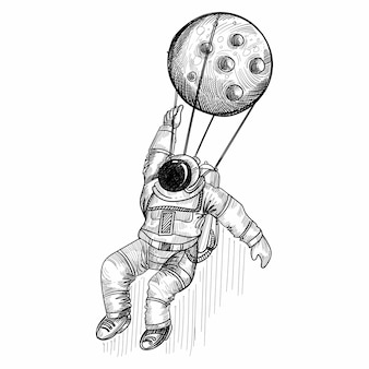 Ręcznie narysuj astronautę kosmonautę w projekcie szkicu kosmicznego