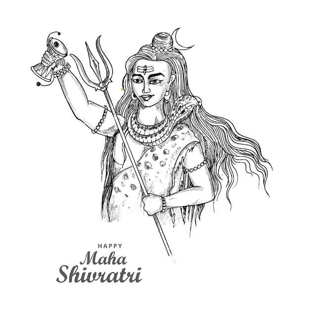 Bezpłatny wektor ręcznie narysuj szkic hinduskiego pana shivy dla indyjskiego boga maha shivratri karty projektu