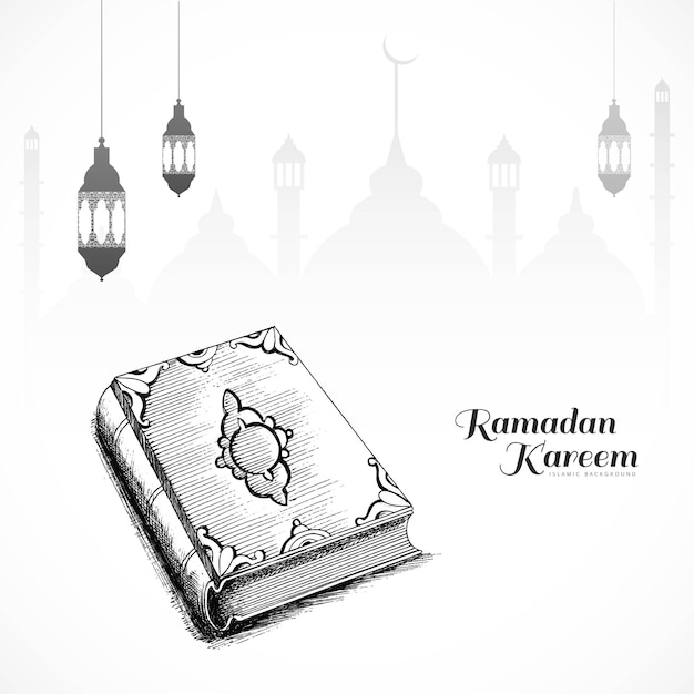 Bezpłatny wektor ręcznie rysować koran święta księga szkic ramadan kareem muzułmańskie wakacje tło