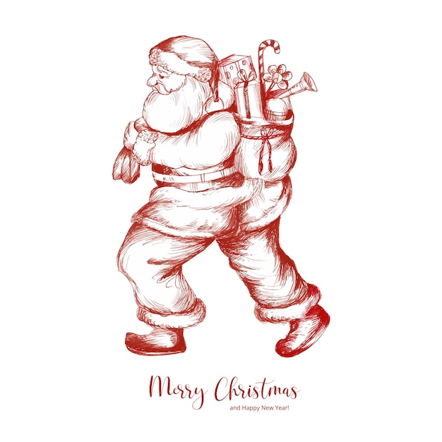 Ręcznie Rysować Szkic Boże Narodzenie Projekt Karty świętego Mikołaja
