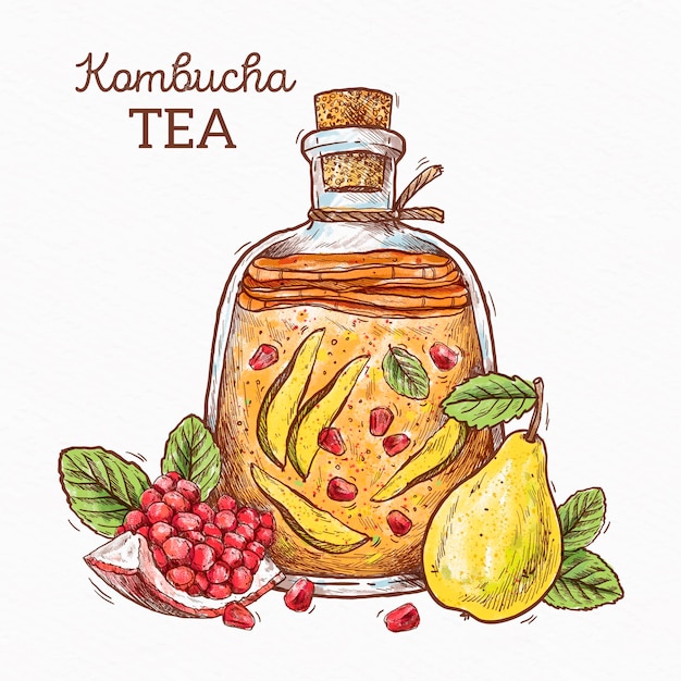 Ręcznie rysowana herbata kombucha