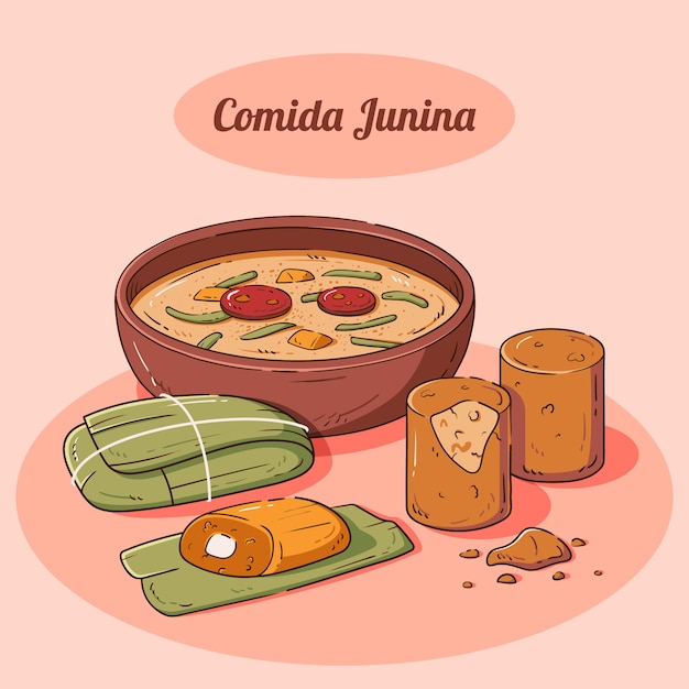 Bezpłatny wektor ręcznie rysowana ilustracja comida junina