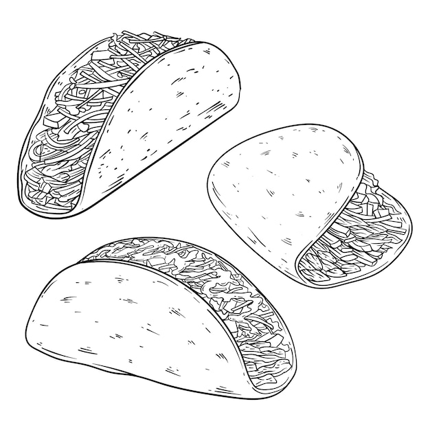 Bezpłatny wektor ręcznie rysowana ilustracja konturowa taco