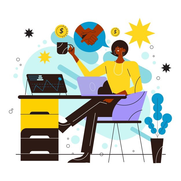Ręcznie rysowana ilustracja kreskówka bizneswoman Afroamerykanów