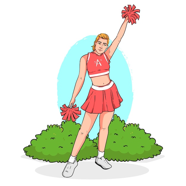 Bezpłatny wektor ręcznie rysowana ilustracja kreskówka cheerleaderka