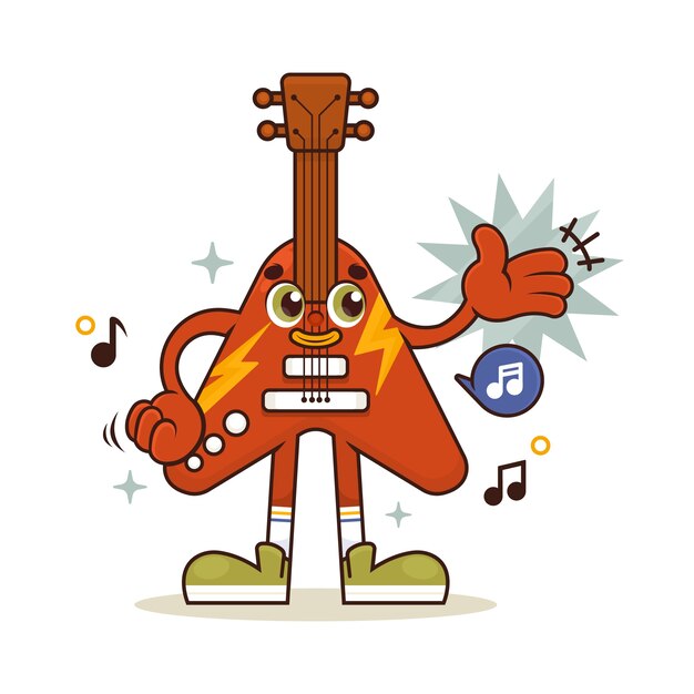 Ręcznie rysowana ilustracja kreskówka gitara elektryczna