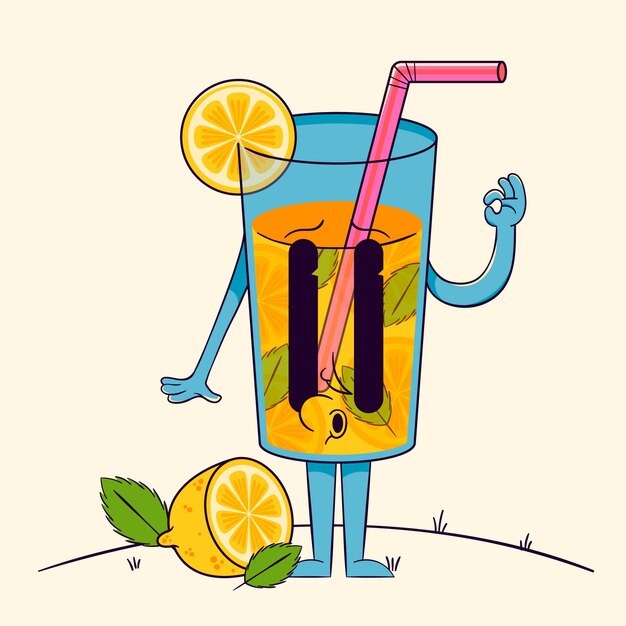 Ręcznie rysowana ilustracja kreskówka lemoniada