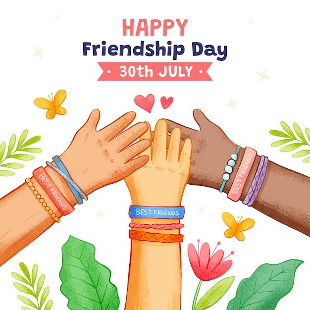 Bezpłatny wektor ręcznie rysowana ilustracja na obchody międzynarodowego dnia przyjaźni