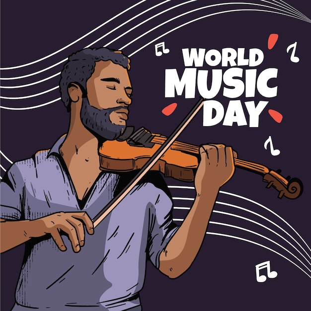 Bezpłatny wektor ręcznie rysowana ilustracja na obchody światowego dnia muzyki