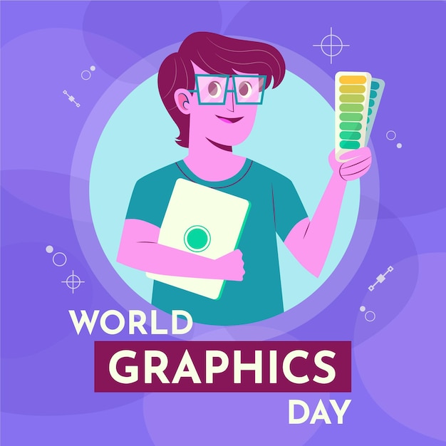 Ręcznie rysowana ilustracja światowego dnia grafiki z grafikiem