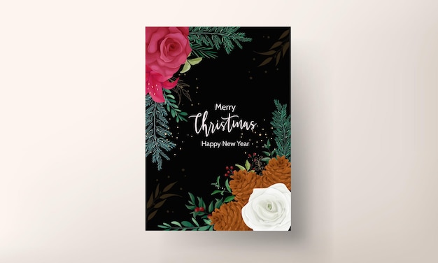 ręcznie rysowana kartka świąteczna piękne liście kwiatów i zieleni