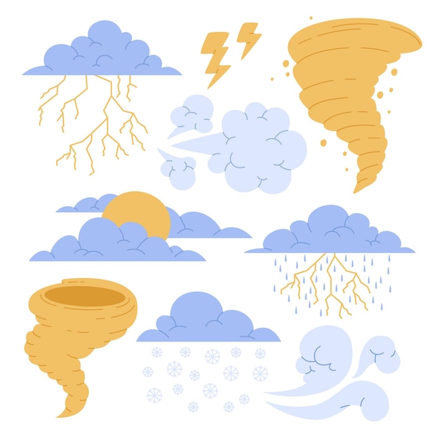 Bezpłatny wektor ręcznie rysowana kolekcja efektów pogodowych
