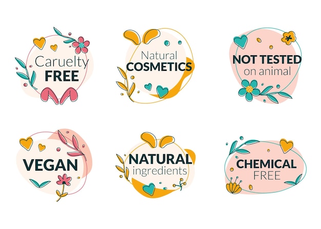 Bezpłatny wektor ręcznie rysowana kolekcja odznak cruelty free