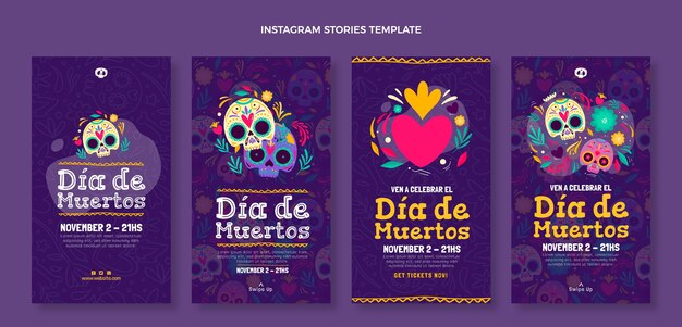 Ręcznie rysowana kolekcja opowiadań dia de muertos na instagramie