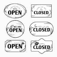 Bezpłatny wektor ręcznie rysowana kolekcja otwartych i zamkniętych znaków