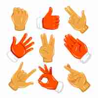 Bezpłatny wektor ręcznie rysowana kolekcja rąk emoji