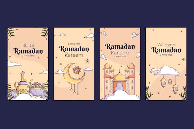 Bezpłatny wektor ręcznie rysowana kolekcja ramadan instagram story