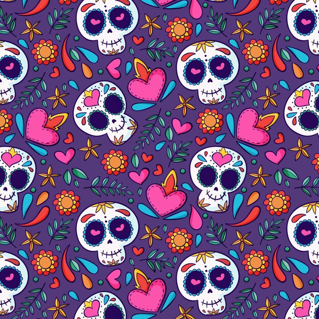 Ręcznie rysowana kolekcja wzorów dia de muertos