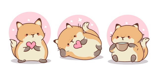 Ręcznie rysowana kolekcja zwierząt domowych kawaii