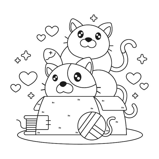 Bezpłatny wektor ręcznie rysowana kolorowanka kawaii z kotami