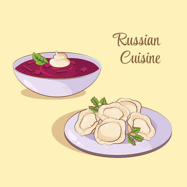 Ręcznie rysowana kuchnia rosyjska
