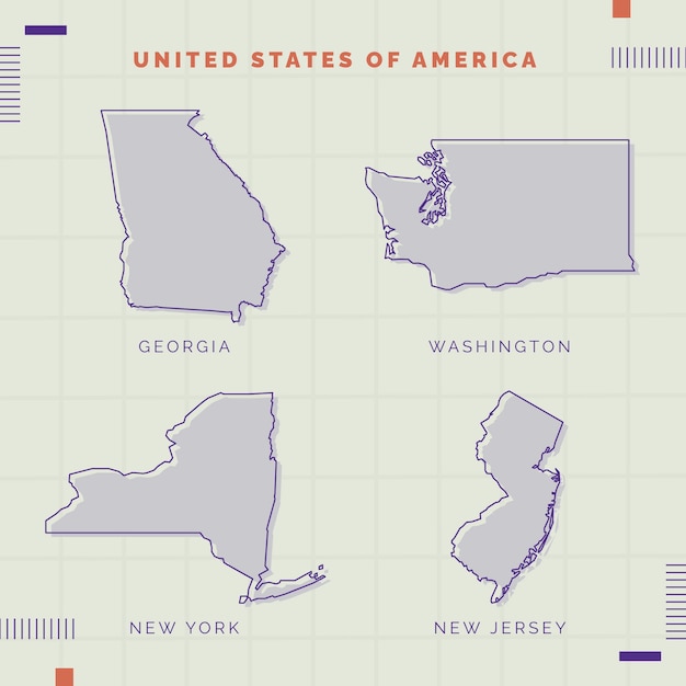 Bezpłatny wektor ręcznie rysowana mapa konturowa stanów usa