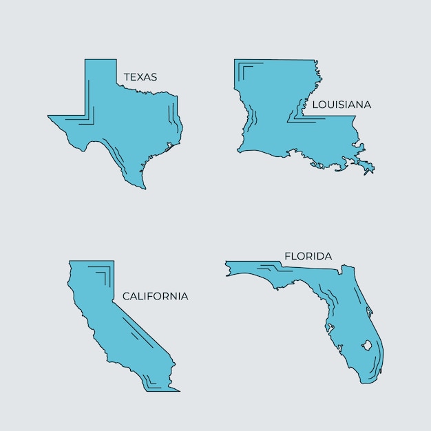 Bezpłatny wektor ręcznie rysowana mapa konturowa stanów usa