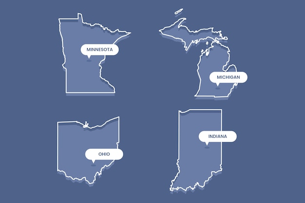 Ręcznie rysowana mapa konturowa stanów usa