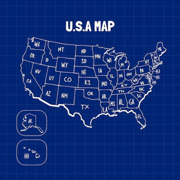 Ręcznie rysowana mapa konturowa usa