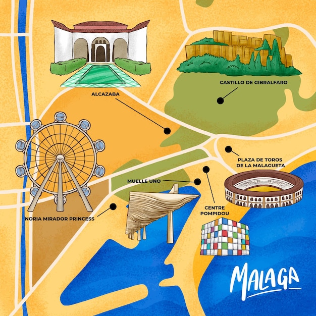 Ręcznie Rysowana Mapa Malagi