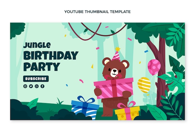 Bezpłatny wektor ręcznie rysowana miniatura urodzinowa w dżungli na youtube