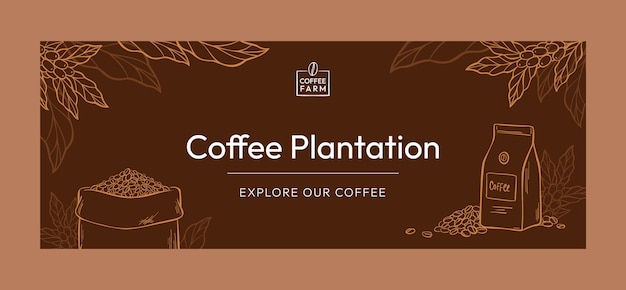 Ręcznie Rysowana Okładka Na Facebooku Na Plantację Kawy