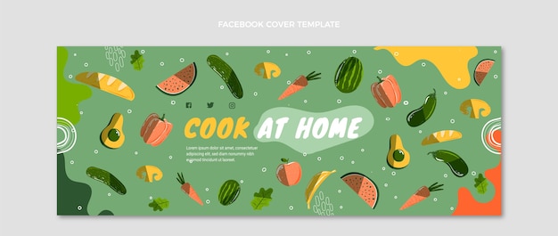 Bezpłatny wektor ręcznie rysowana okładka na facebooku z jedzeniem