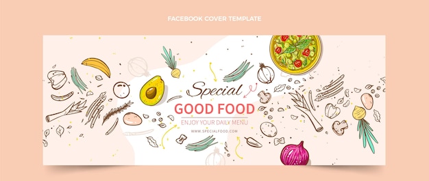Ręcznie rysowana okładka na facebooku z jedzeniem