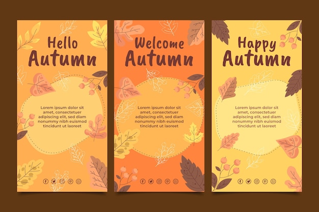 Ręcznie rysowana płaska jesienna kolekcja opowiadań na instagramie