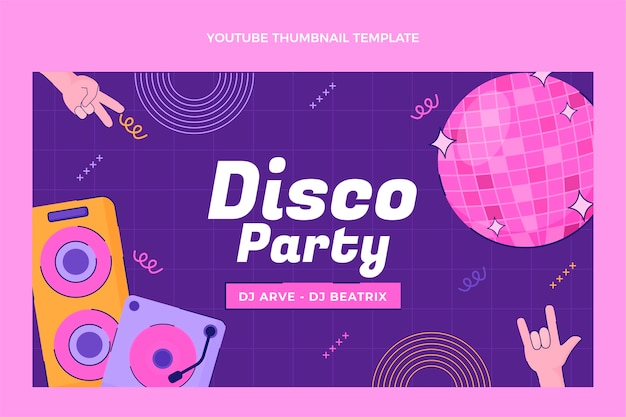Ręcznie Rysowana Płaska Miniatura Disco Party Youtube Darmowych Wektorów