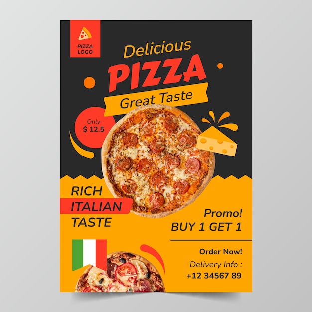 Bezpłatny wektor ręcznie rysowana restauracja z plakatem pizzy