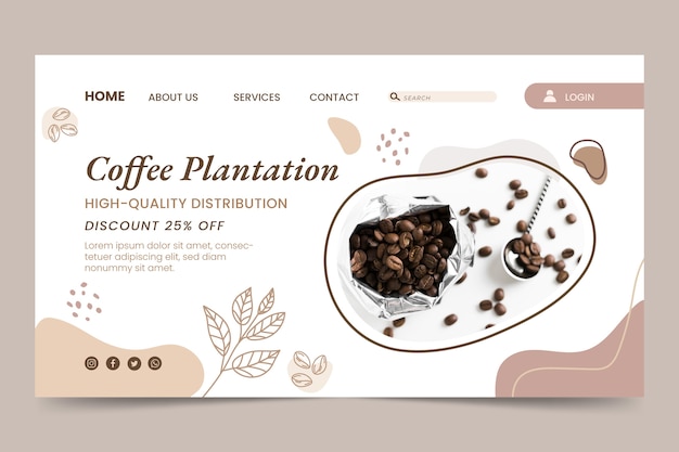 Bezpłatny wektor ręcznie rysowana strona docelowa plantacji kawy