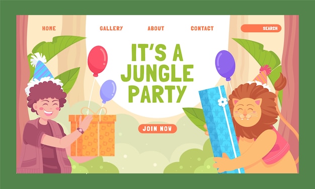 Ręcznie Rysowana Strona Docelowa Przyjęcia Urodzinowego W Dżungli