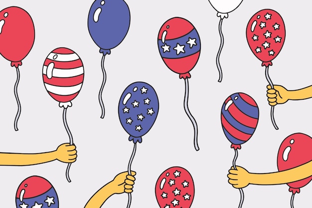 Bezpłatny wektor ręcznie rysowane 4 lipca tło z rękami trzymającymi balony