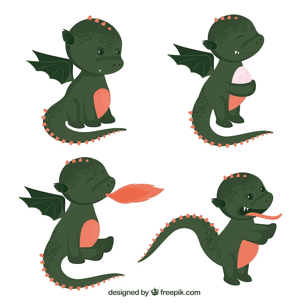 Bezpłatny wektor ręcznie rysowane baby dragon charakter collectio