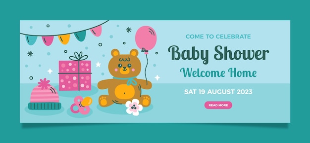 Bezpłatny wektor ręcznie rysowane baby shower okładka na facebooku