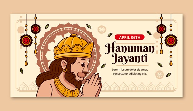 Ręcznie Rysowane Baner Poziomy Hauman Jayanti