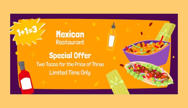 Bezpłatny wektor ręcznie rysowane baner sprzedaży meksykańskiej restauracji