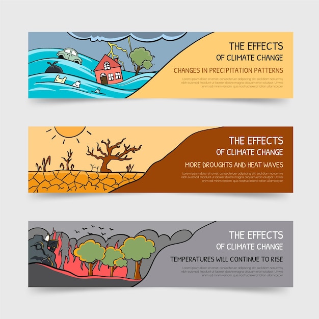 Bezpłatny wektor ręcznie rysowane banery dotyczące zmian klimatu