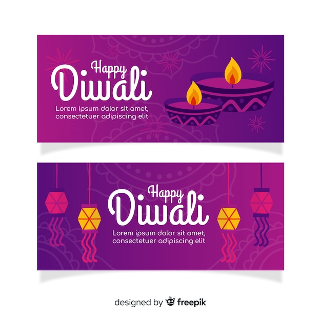 Ręcznie Rysowane Banery Internetowe Diwali