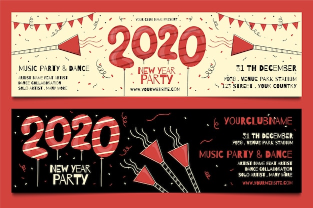 Bezpłatny wektor ręcznie rysowane banery party nowy rok 2020