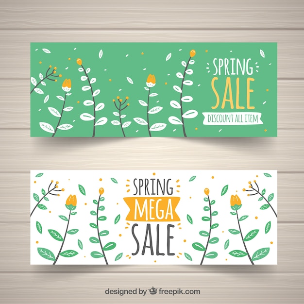 Bezpłatny wektor ręcznie rysowane banery sprzedaży wiosna