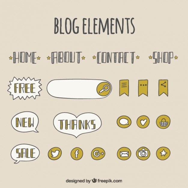 Ręcznie rysowane blog menu i elementy